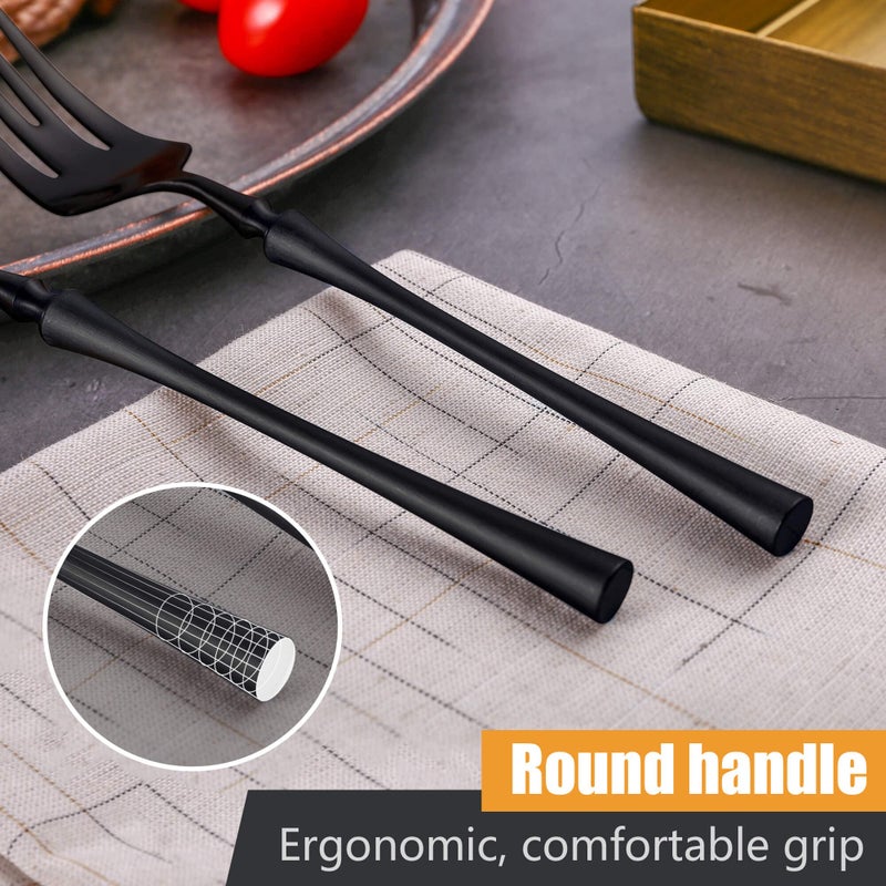 Lemeya 24-Piece Black Silverware Set for 6,Modern 18/10 Stainless Steel Flatware Set,Unique Rustic Cutlery Utensils Set,Spoon and Fork Set for Home, Restaurant,Wedding,Mirror Polished,Dishwasher Safe - Image 5